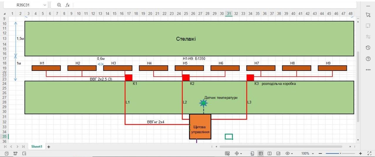 Ceiling heater layout diagram